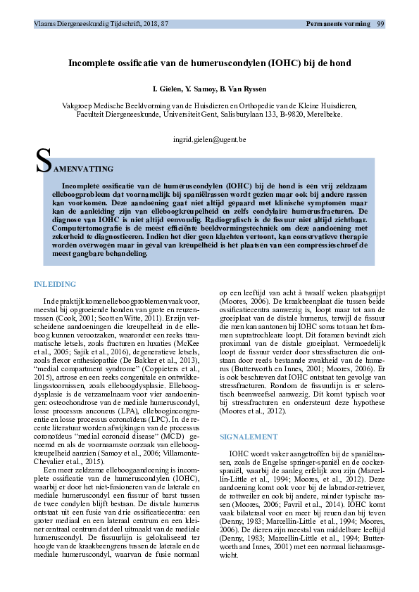 (PDF) Incomplete ossificatie van de humeruscondylen (IOHC) bij de hond