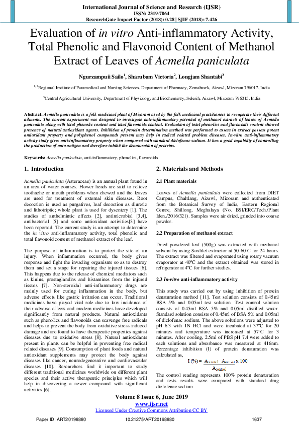 (PDF) Evaluation of in vitro Anti-inflammatory Activity , Total ...