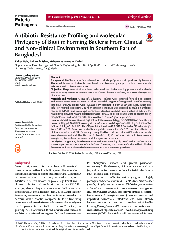 (PDF) Antibiotic Resistance Profiling and Molecular Phylogeny of ...
