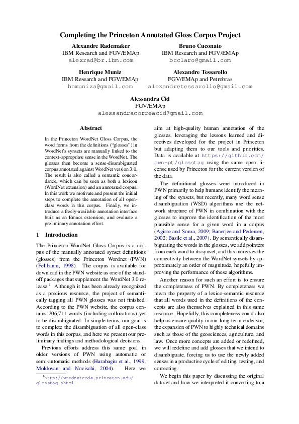 (PDF) Completing the Princeton Annotated Gloss Corpus Project