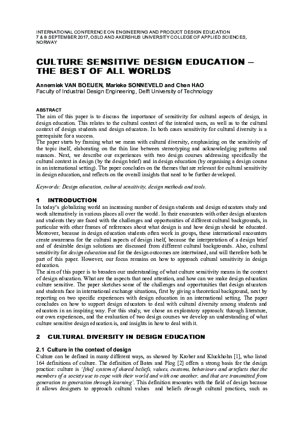 (PDF) Culture Sensitive Design Education – the Best of All Worlds