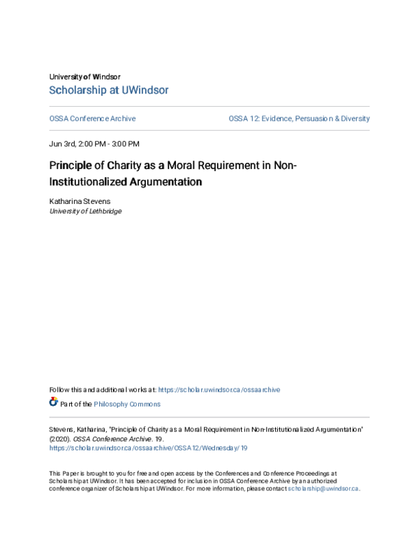 (PDF) Principle of Charity as a Moral Requirement in Non ...