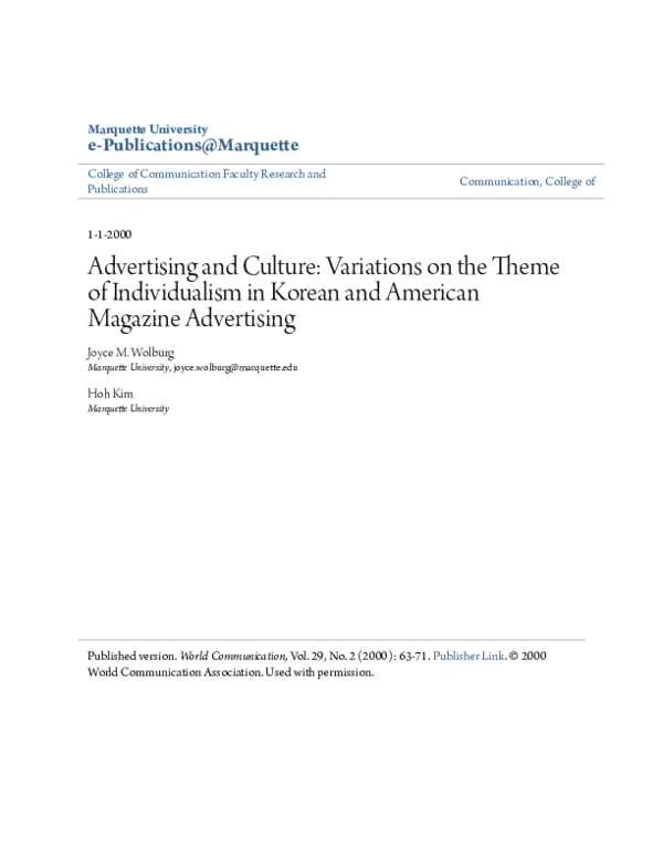 (PDF) Advertising and Culture: Variations on the Theme of Individualism ...