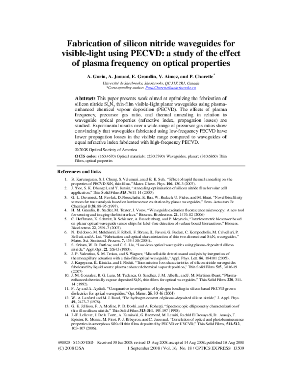 (PDF) Fabrication of silicon nitride waveguides for visible-light using ...