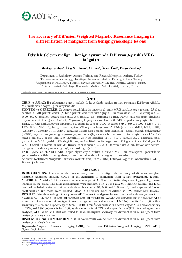 (PDF) The accuracy of Diffusion Weighted Magnetic Resonance Imaging in ...