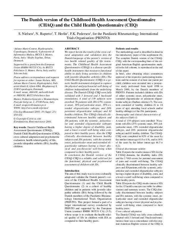 (PDF) The Brazilian version of the childhood health assessment