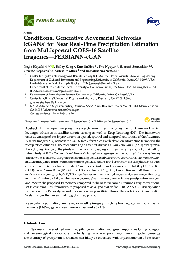 (PDF) Conditional Generative Adversarial Networks (cGANs) for Near Real ...