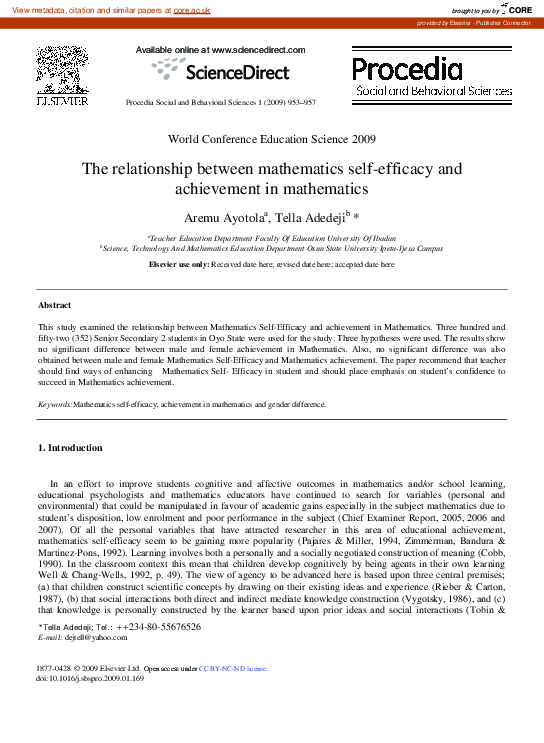 (PDF) The Relationship between Mathematics Self-Efficacy and ...
