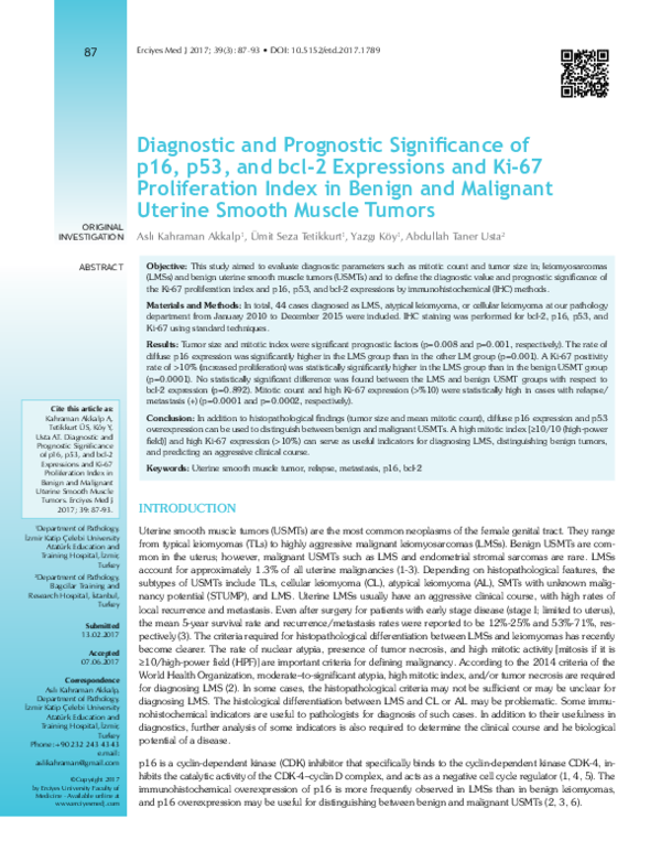 (PDF) Diagnostic and Prognostic Significance of p16, p53, and bcl-2 ...
