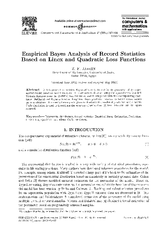 (PDF) Empirical Bayes analysis of record statistics based on LINEX and ...