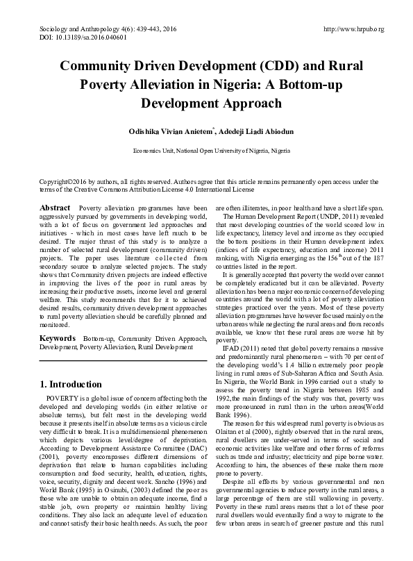(PDF) Community Driven Development (CDD) and Rural Poverty Alleviation ...