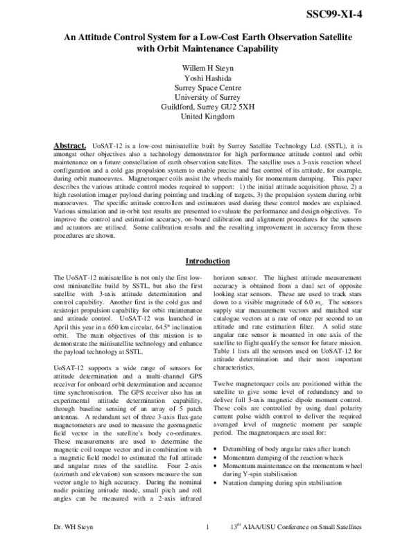 (PDF) An attitude control system for a low-cost Earth observation ...