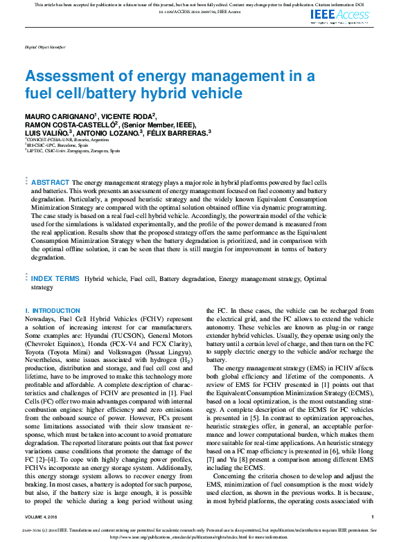(PDF) Assessment of energy management in a fuel cell/battery hybrid vehicle