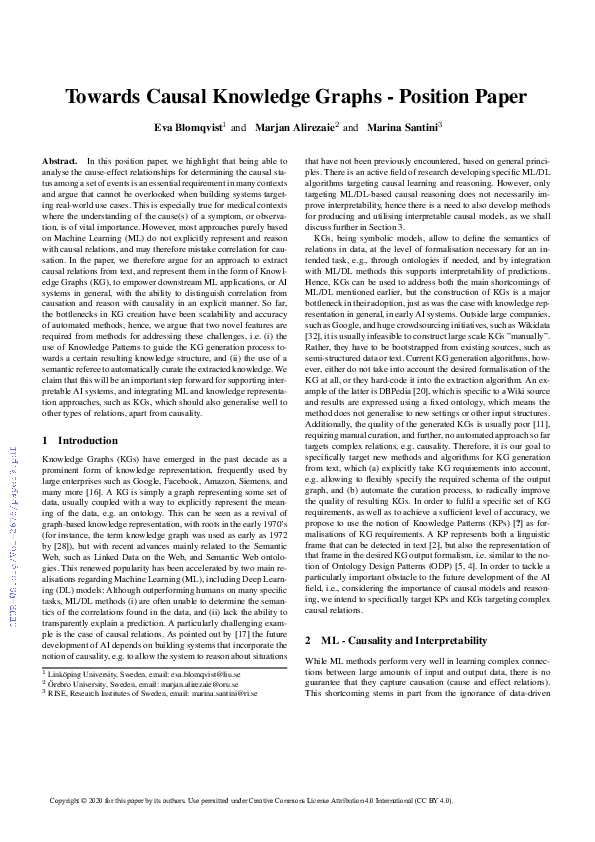 (PDF) Towards Causal Knowledge Graphs - Position Paper