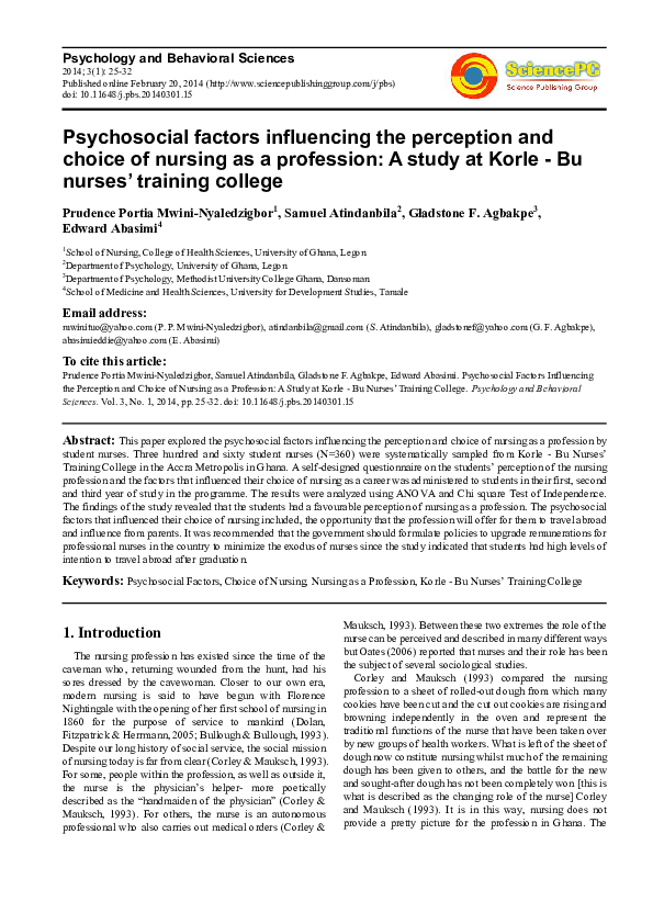 (PDF) Psychosocial Factors Influencing the Perception and Choice of ...