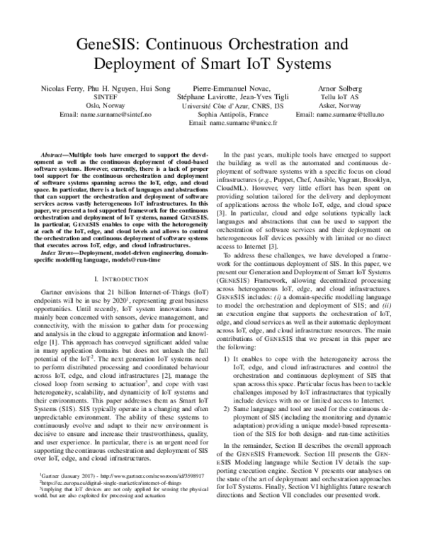 (PDF) GeneSIS: Continuous Orchestration and Deployment of Smart IoT Systems