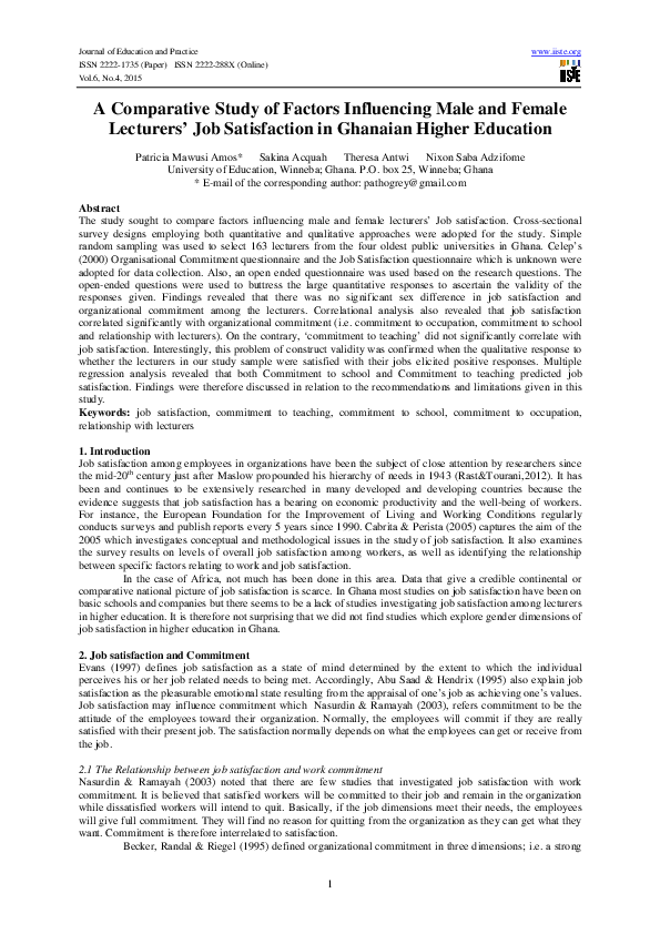 (PDF) A Comparative Study of Factors Influencing Male and Female ...