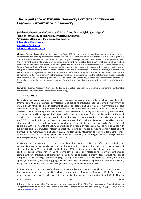 (PDF) The Importance of Dynamic Geometry Computer Software on Learners ...