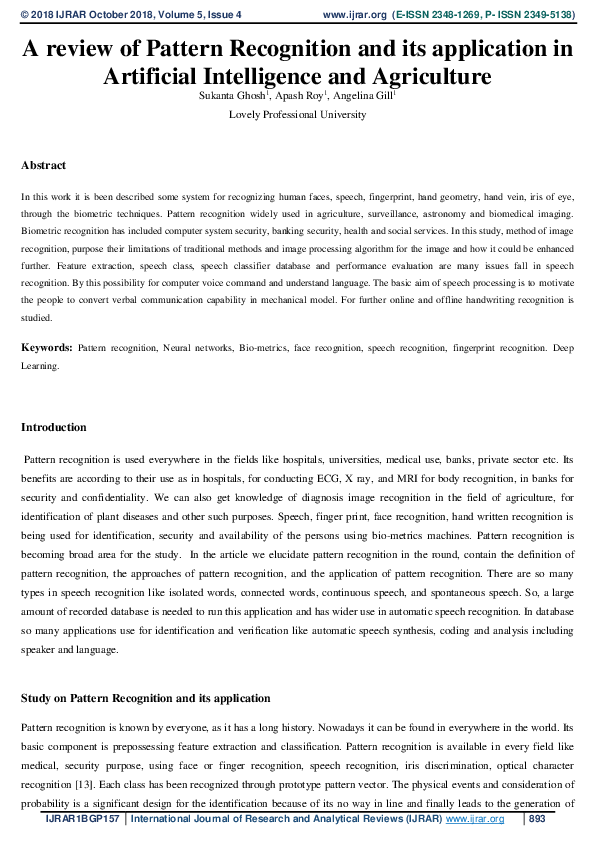 (PDF) A review of Pattern Recognition and its application in Artificial ...