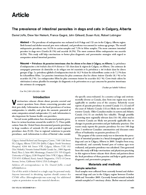 (PDF) The prevalence of intestinal parasites in dogs and cats in ...