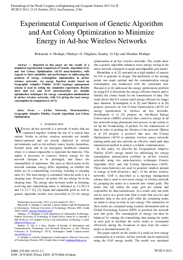 (PDF) Experimental Comparison of Genetic Algorithm and Ant Colony ...