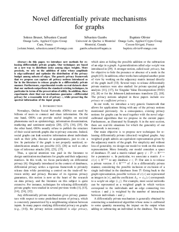 (PDF) Novel differentially private mechanisms for graphs