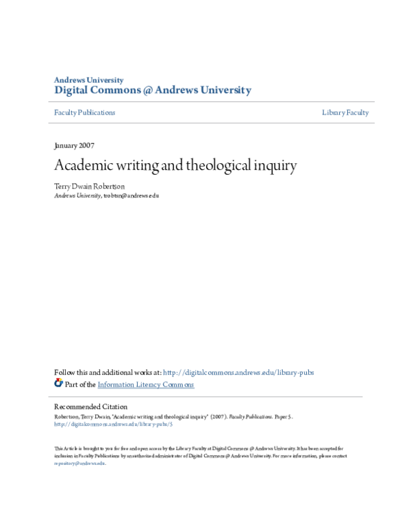 (PDF) Academic writing and theological inquiry