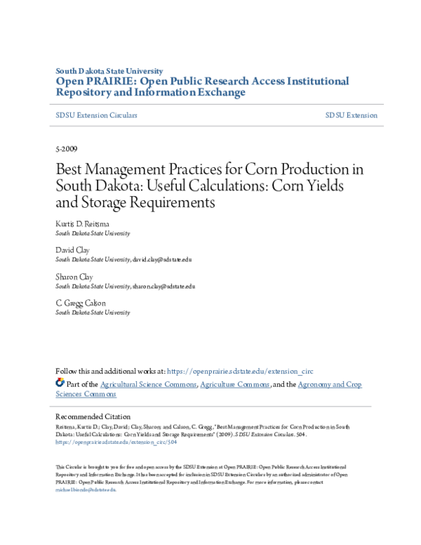 (PDF) Best Management Practices for Corn Production in South Dakota ...