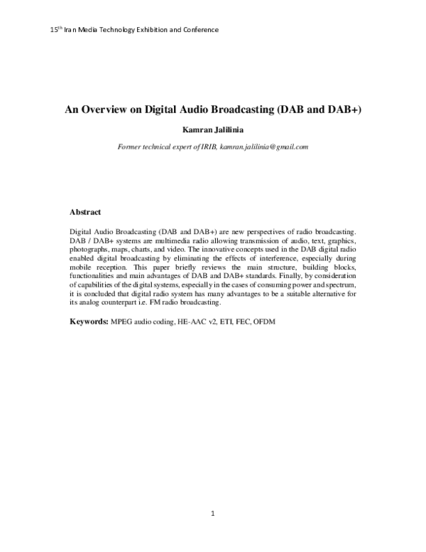 (PDF) An Overview on Digital Audio Broadcasting ( DAB and DAB + )