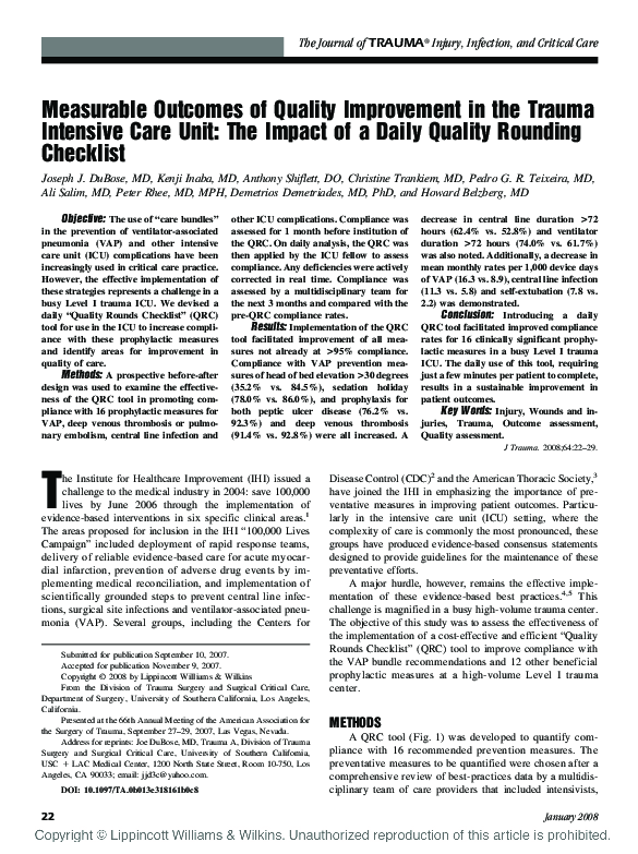 (PDF) Measurable Outcomes of Quality Improvement In the Trauma ...