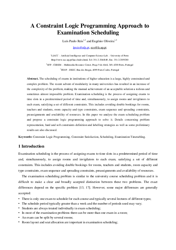 (PDF) A constraint logic programming approach to examination scheduling