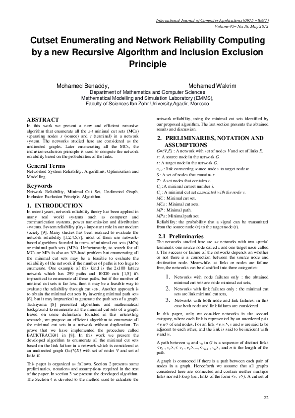 (PDF) Cutset enumerating and network reliability computing by a new ...