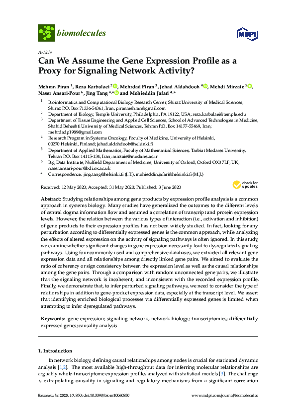 (PDF) Can We Assume the Gene Expression Profile as a Proxy for ...