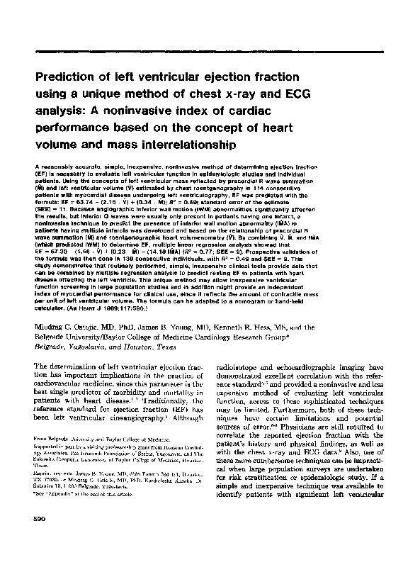 (PDF) Prediction of left ventricular ejection fraction using a unique ...