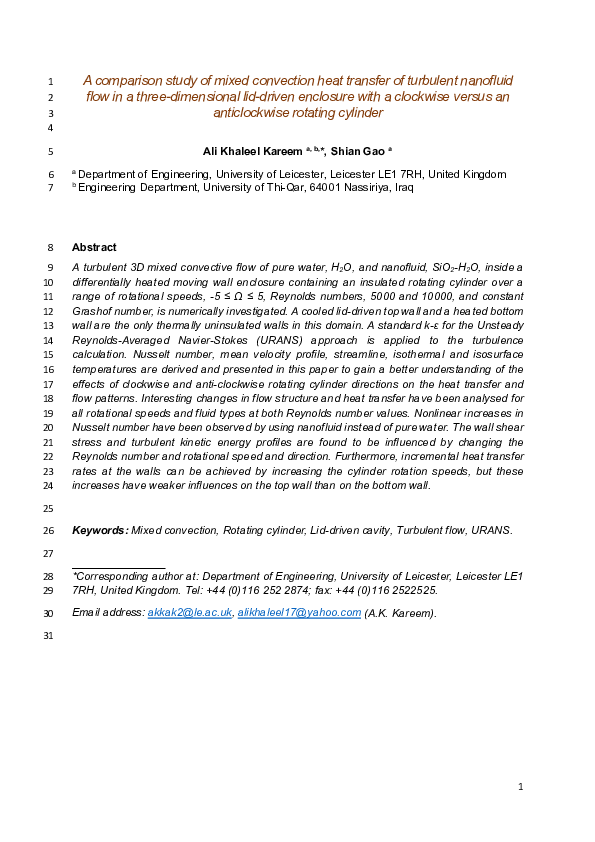 (PDF) A comparison study of mixed convection heat transfer of turbulent ...