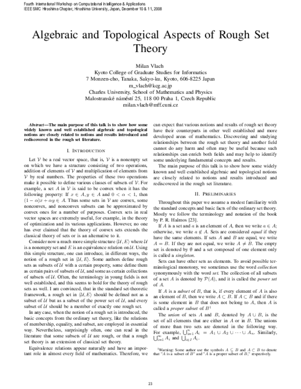 (PDF) Algebraic and Topological Aspects of Rough Set Theory