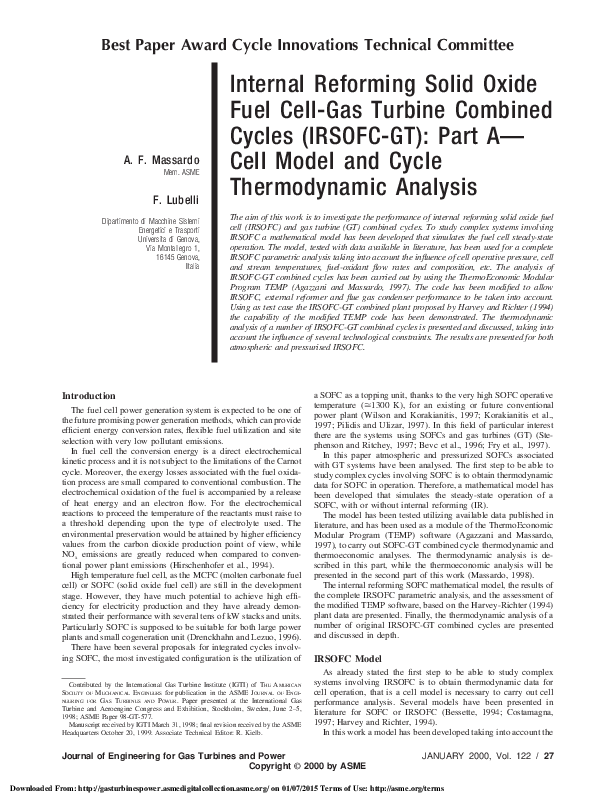 (PDF) Internal reforming solid oxide fuel cell-gas turbine combined ...