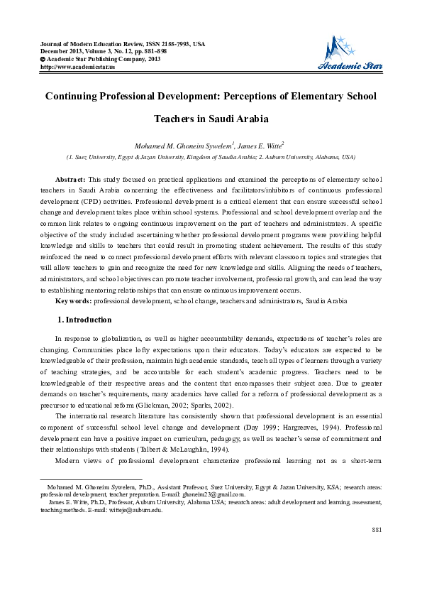 (PDF) Continuing Professional Development: Perceptions of Elementary ...