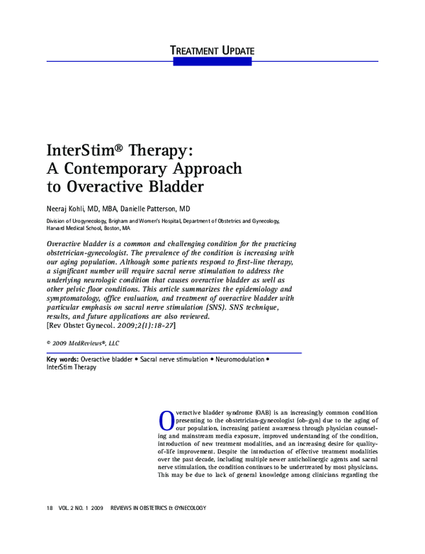 (PDF) InterStim Therapy: A Contemporary Approach to Overactive Bladder