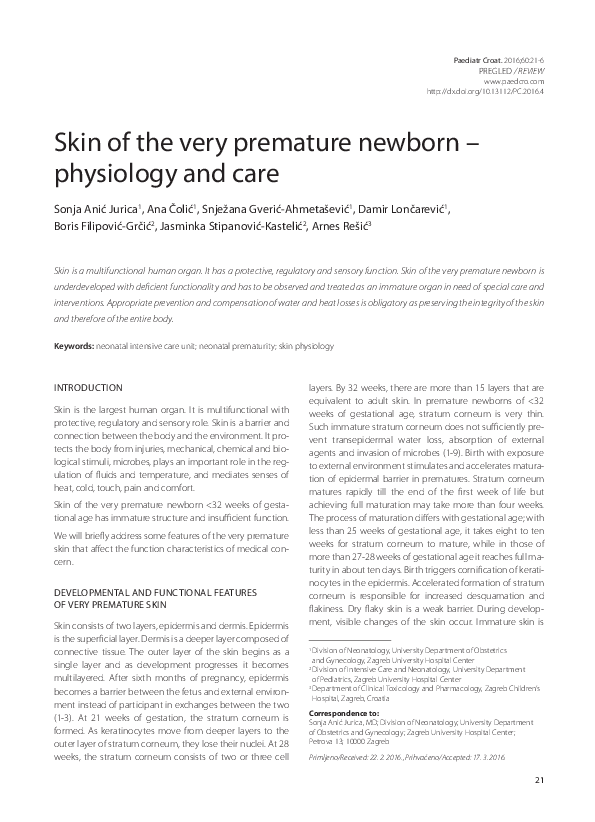 (PDF) Skin of the very premature newborn – physiology and care