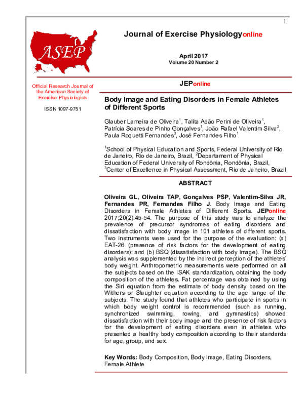 (PDF) Body Image and Eating Disorders in Female Athletes of Different ...