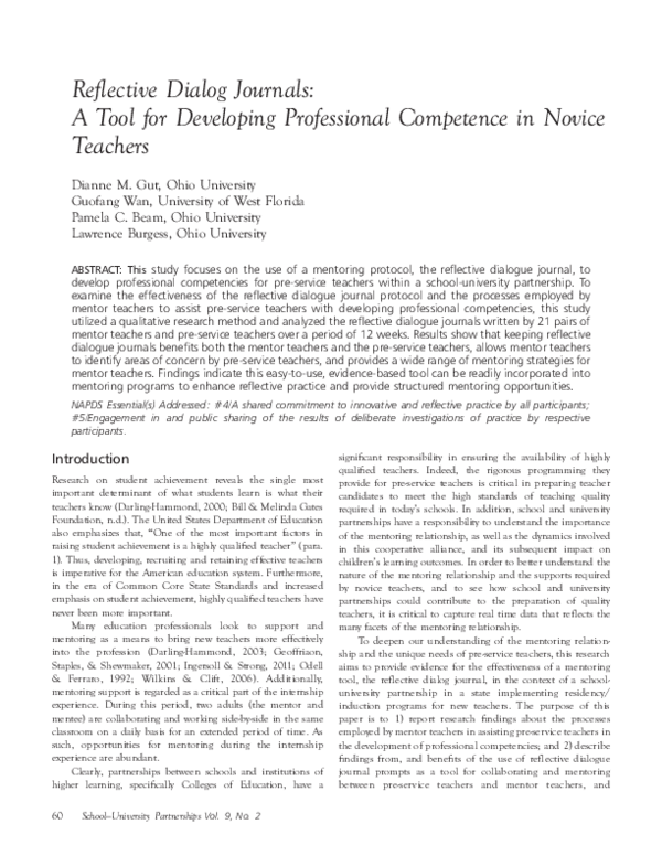 (PDF) Reflective Dialog Journals: A Tool for Developing Professional ...