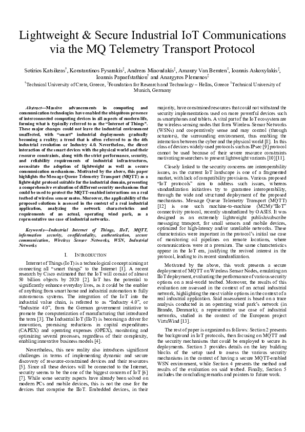 (PDF) Lightweight secure industrial IoT communications via the MQ ...