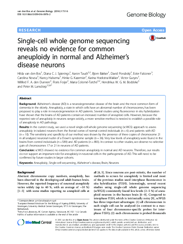 (PDF) Single-cell whole genome sequencing reveals no evidence for ...