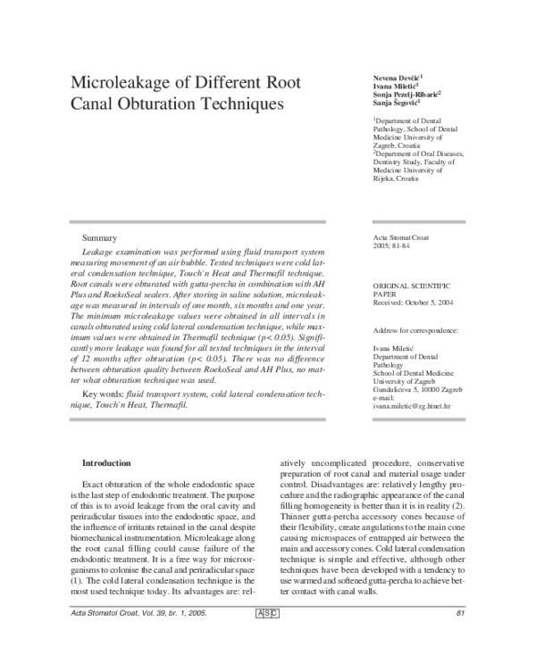 (PDF) Microleakage of different root canal obturation techniques
