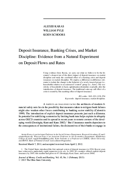 (PDF) Deposit Insurance, Banking Crises, and Market Discipline ...