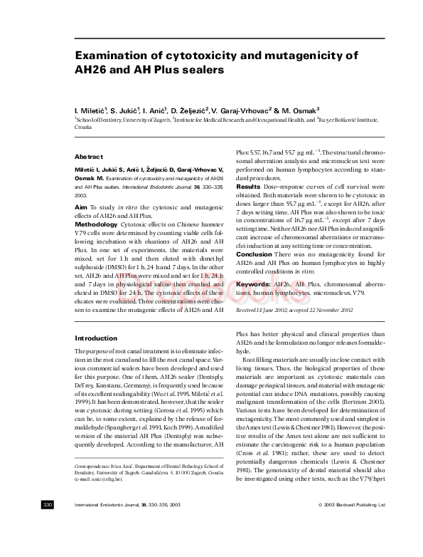 (PDF) Examination of cytotoxicity and mutagenicity of AH26 and AH Plus