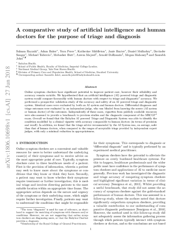 (PDF) A comparative study of artificial intelligence and human doctors ...