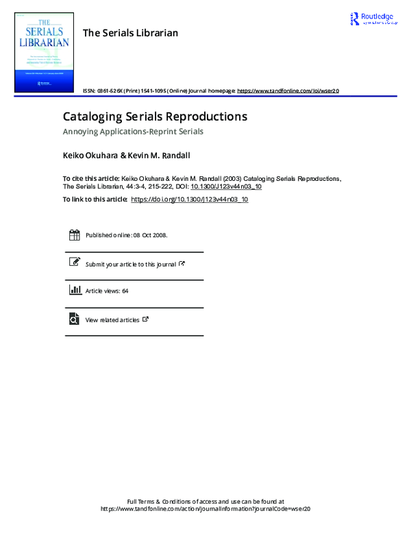 (PDF) Cataloging Serials Reproductions
