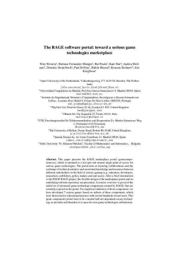 (PDF) The RAGE Software Portal: Toward a Serious Game Technologies ...